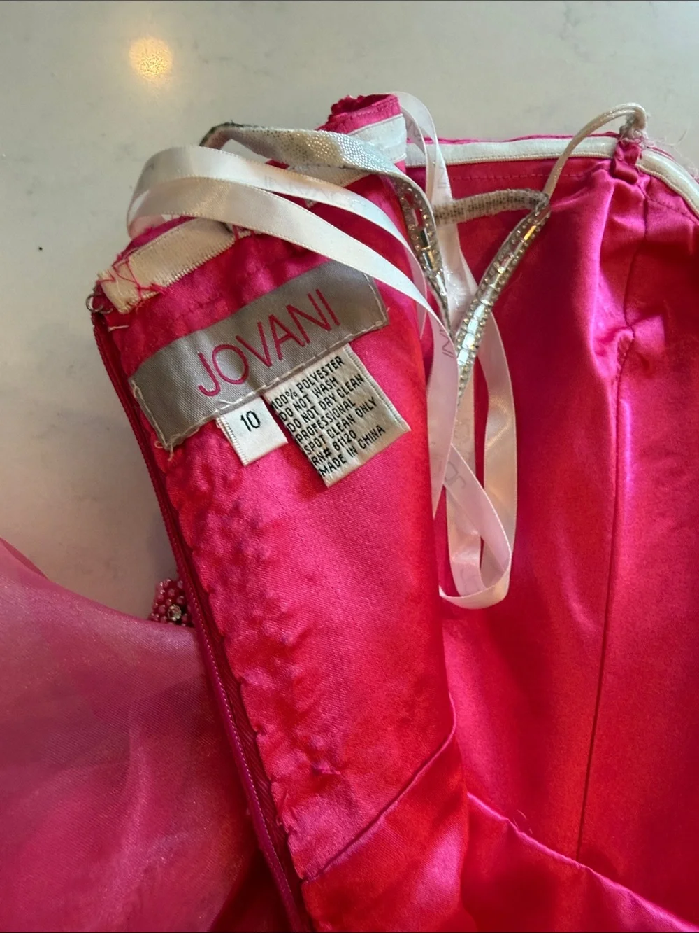 Jovani Girls Hot Pink Strapless Ruffle Party Dress with Beaded Waistband